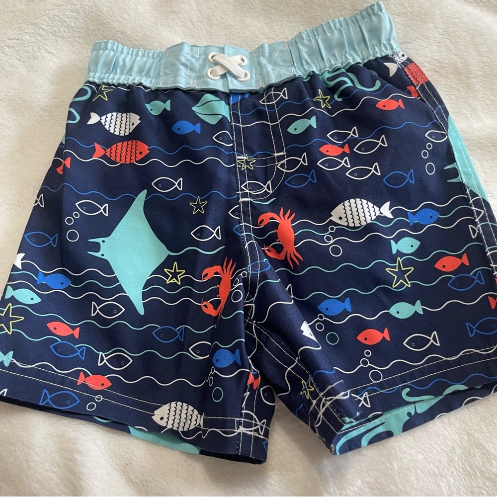 Circo Toddler Boys Navy Blue Fish Animal Ocean Print Swim Trunks 2T